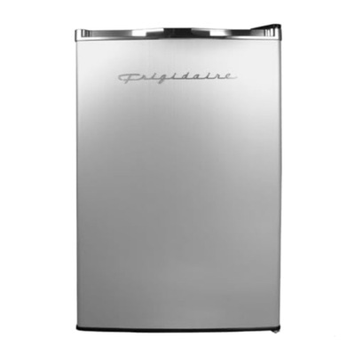 Stainless steel door of Frigidaire 4.5 Cu Ft Platinum Series refrigerator, sleek and modern kitchen appliance.