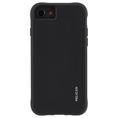 Pelican Ranger Series iPhone SE/7/8 case with rugged black design, showing wireless charging compatibility and durable construction.