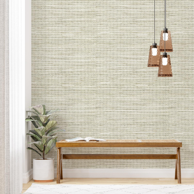 Simon&Siff Cream textured grasscloth peel and stick wallpaper roll in neutral beige color