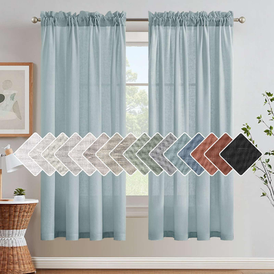 H.VERSAILTEX linen semi sheer blue curtains 52x72 energy efficient 2 panels