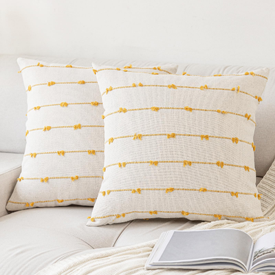 YEENAASY 2pc beige boho throw pillow covers 22x22 cotton farmhouse cushion set