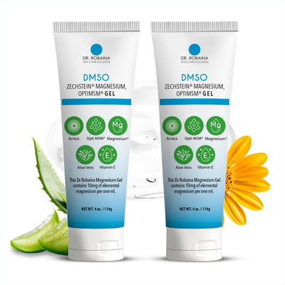 Dr. Robaina DMSO Gel 99.9% pure pharmaceutical grade with Arnica, Aloe, and Vitamin E in a non-greasy topical formula