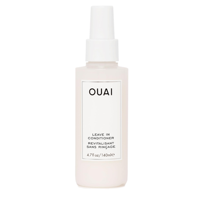 OUAI Leave-In Conditioner Heat Protectant Spray 4.7oz with frizz control, shine, and detangling for healthy hair.