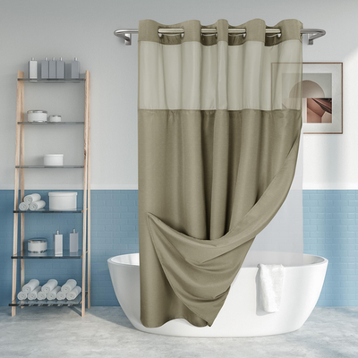River Dream no hook slub textured shower curtain with snap-in PEVA liner set, 71 inches, featuring a stylish, textured design for bathroom.