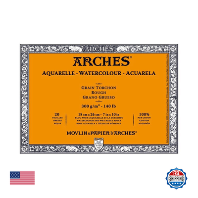 Arches Watercolor Blocks 140 lb rough paper, 7x10 inches, 20 sheets, ideal for watercolor painting and art projects