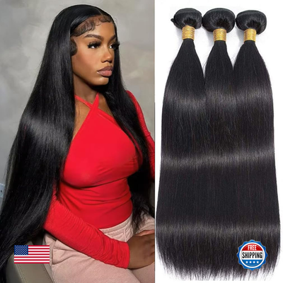Brazilian straight human hair bundles in 18, 20, and 22 inches from unbranded collection, shown in a close-up image