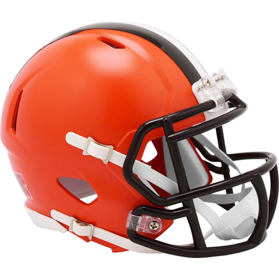 Riddell Cleveland Browns NFL Speed Mini Helmet with team logo and detailed design, displayed on a plain background.