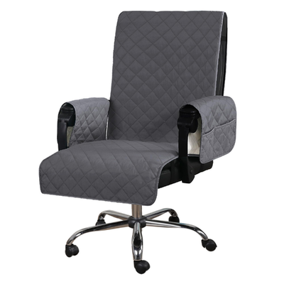 Water-resistant grey microfiber office chair cover with armrest protection and pockets by H.Versailtex