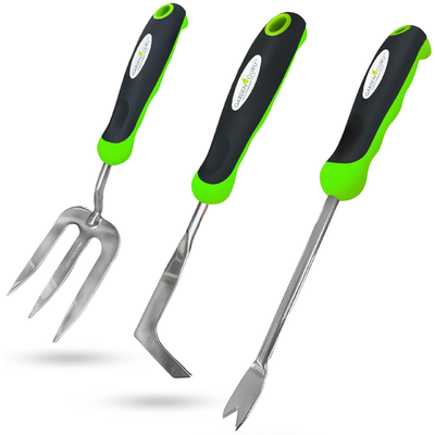 Garden Guru 3pc Hand Weeder set with stainless steel ergonomic handles and polished finish