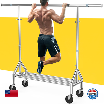 Fybee upgraded stainless steel clothing rack with heavy-duty load capacity, featuring a sturdy design for hanging clothes.