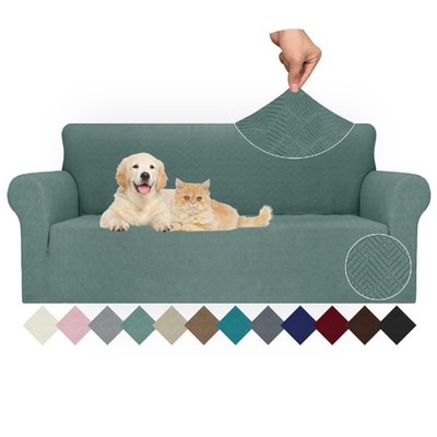 Green JIVINER Stretch Sofa Cover for 3-seat couch with elastic jacquard fabric and pet-friendly protection