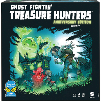 Mattel Games Ghost Fightin’ Treasure Hunters Anniversary Edition board game with colorful ghost and treasure themed artwork.