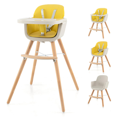 Honey Joy 3-in-1 wooden high chair with adjustable booster seat and toddler tray, designed for versatile feeding and growth.