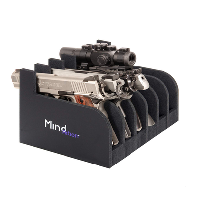 Mind&Action foam pistol rack for gun safe, adjustable gun cabinet accessory with soft foam padding to secure firearms.