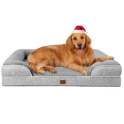 EHEYCIGA orthopedic dog bed in grey with memory foam and 3-sided bolsters for joint support and comfort
