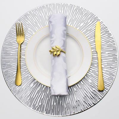 Evevda 8-piece round hollow vinyl placemats, 15-inch pressed dining table mats, showing textured surface and elegant design
