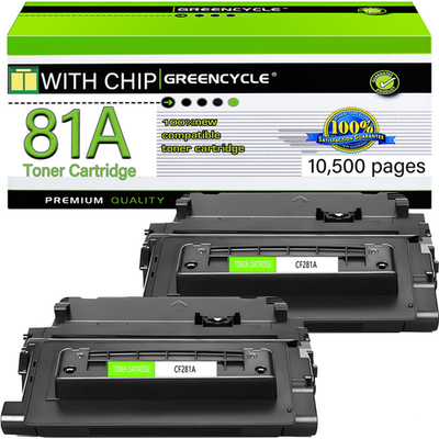 Greencycle HP 81A CF281A compatible toner cartridge for laser printers, shown in black with packaging label.