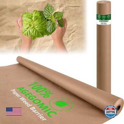 Heavy-duty biodegradable garden paper weed barrier roll, eco-friendly weed control fabric for garden beds and landscaping.