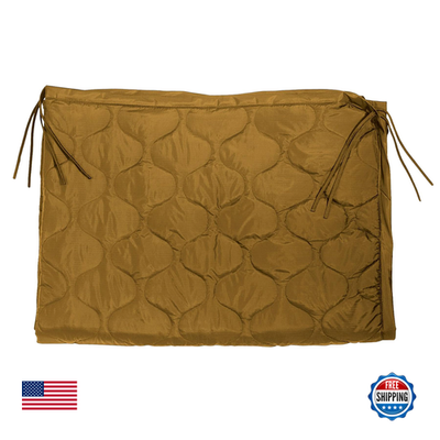 Rothco G.I. Type Poncho Liner, also known as the Woobie, shown folded with camouflage pattern and soft, insulated fabric.