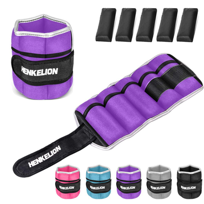 Pair of adjustable 10 lbs Henkelion ankle weights for women, men, and kids, designed for strength training and fitness.