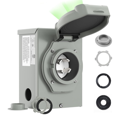 Unbranded NEMA L14-30P generator inlet with four-prong power connector, designed for 30 amp pre-drilling generator connection.