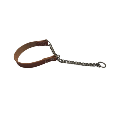 Joel Silverman brown leather and chain no-pull dog training collar large size
