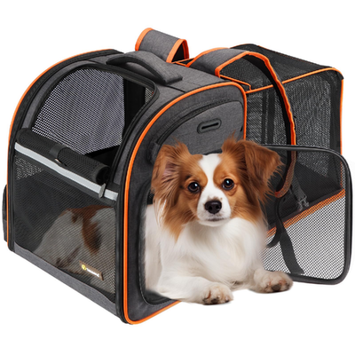 Texsens Expandable Cat Backpack Carrier with tunnel extension and breathable mesh for medium cats and small dogs
