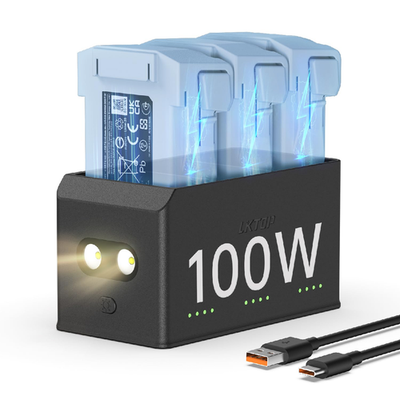 LKTOP 100W Mini Parallel Charging Hub for DJI Mini Series, compact charger with multiple ports for drone batteries.