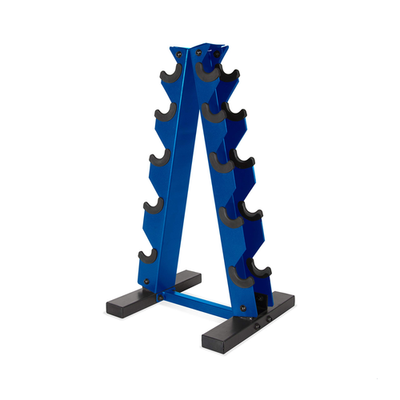 CAP Barbell blue A-frame dumbbell weight rack with multiple slots for organizing various-sized dumbbells