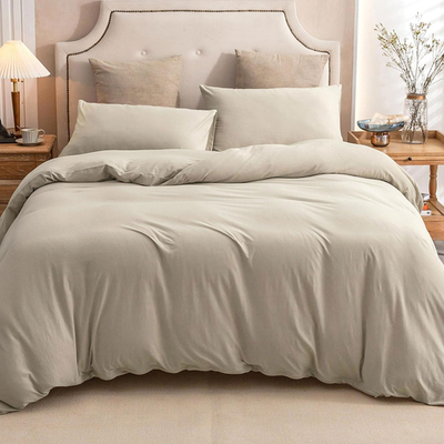Pure Era jersey knit duvet cover set in soft 100% cotton, featuring a comfortable, cozy design with matching pillow shams.