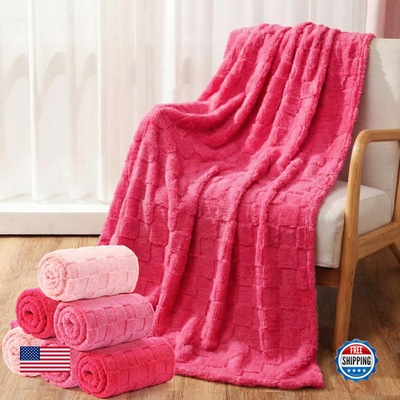 Buryeah 6-pack fleece throw blankets in 50x60 inches with soft 3D checkered pattern, cozy and lightweight for home use.