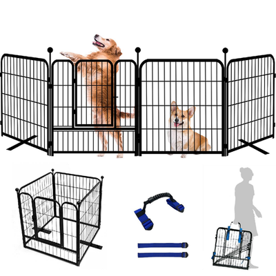 Heavy Duty Metal Dog Playpen with Door and Anti-Tip Support, 110" Wide, Foldable and Portable