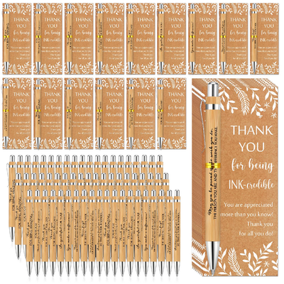 ReliThick employee appreciation gift set with inspirational bamboo ballpoint pens in a bulk pack of 50.