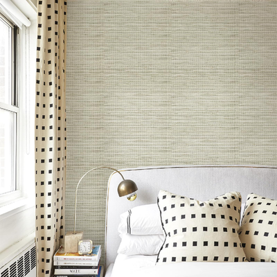 Simon&Siff cream textured grasscloth peel and stick wallpaper in neutral beige