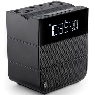 Soundfreaq Sound Rise II bedside alarm clock with Bluetooth speaker, digital display, and control buttons in a modern design.