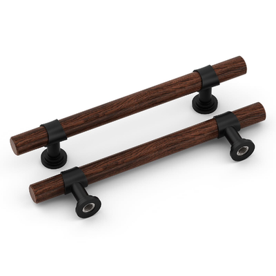 Homdiy 10pk black cabinet handles with walnut wood grain stainless steel modern pulls 5 inch hole centers