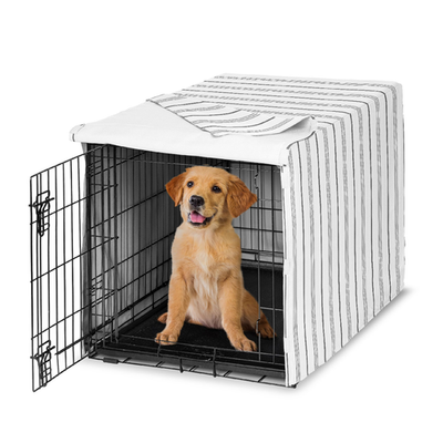 Sweet Jojo Designs 36-inch white and grey stripe polyester dog crate cover