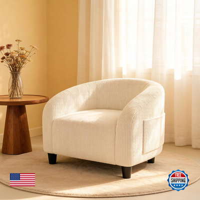 Unbranded Garveehome barrel accent chair with corduroy upholstery, cozy armchair with elegant design and rounded armrests.