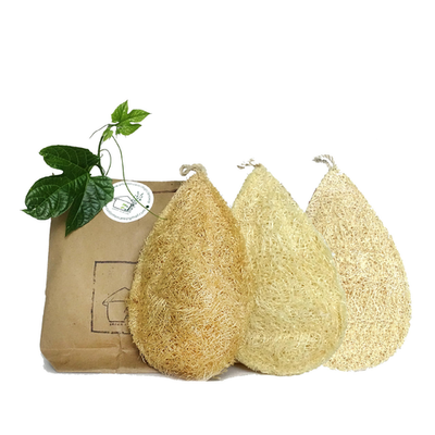 Miw Piw natural loofah dish sponge 3-pack, vegetable scrubbers for kitchen cleaning, biodegradable and eco-friendly.