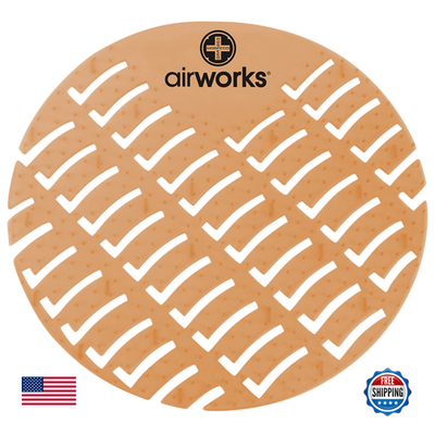 Light brown cinnamon Airworks urinal screen, CC-006 model, designed to fit standard urinals, in a pack of 10.