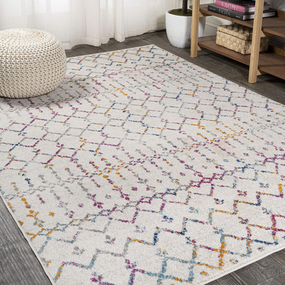Jonathan Y Boho vintage diamond ivory and multi-color indoor area rug, Moroccan style, 3x5 ft with intricate geometric patterns.