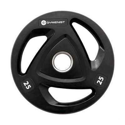 Gymenist premium Olympic rubber-coated metal weight plate for men and women, showing the durable black and yellow design.