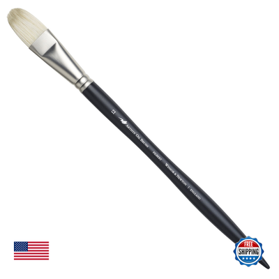 Winsor & Newton artist oil hog paint brush, long handle, size 12, with natural bristles for detailed oil painting.