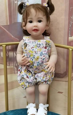 TERABITHIA 22" lifelike reborn baby doll in floral jumpsuit, full silicone body, modern style