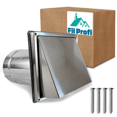 FilProfi 5-inch stainless steel wall vent cover with pre-installed duct pipe and airtight gasket