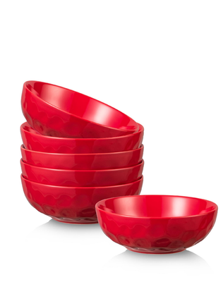 Vicrays 6-Pack red ceramic salad bowls with fluted design, microwave and dishwasher safe, 32oz capacity