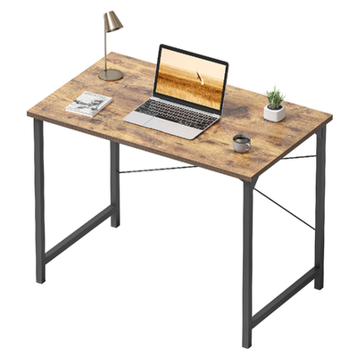 Cubiker 32-inch small brown computer desk with modern X-bar design and engineered wood surface