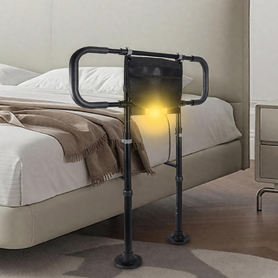 Heavy-duty bed rails for elderly adults with motion sensor light support, designed by Eakertte, supports up to 400 lbs.