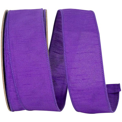 Purple Wired Edge Dupioni Supreme Ribbon by Reliant Ribbon, 2-1/2 inches wide, 50 yards, neatly rolled with textured fabric.