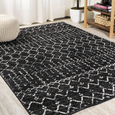 Jonathan Y boho vintage diamond indoor area rug, 3x5 ft Moroccan style in black and ivory with geometric pattern.